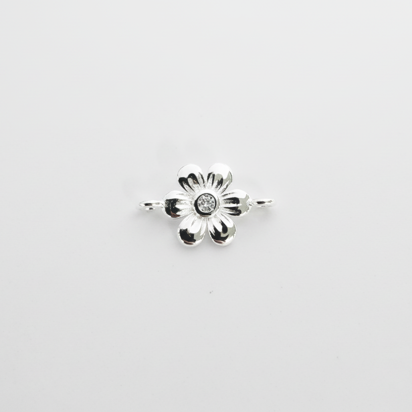 Sterling silver flower Cubic zirconia connector