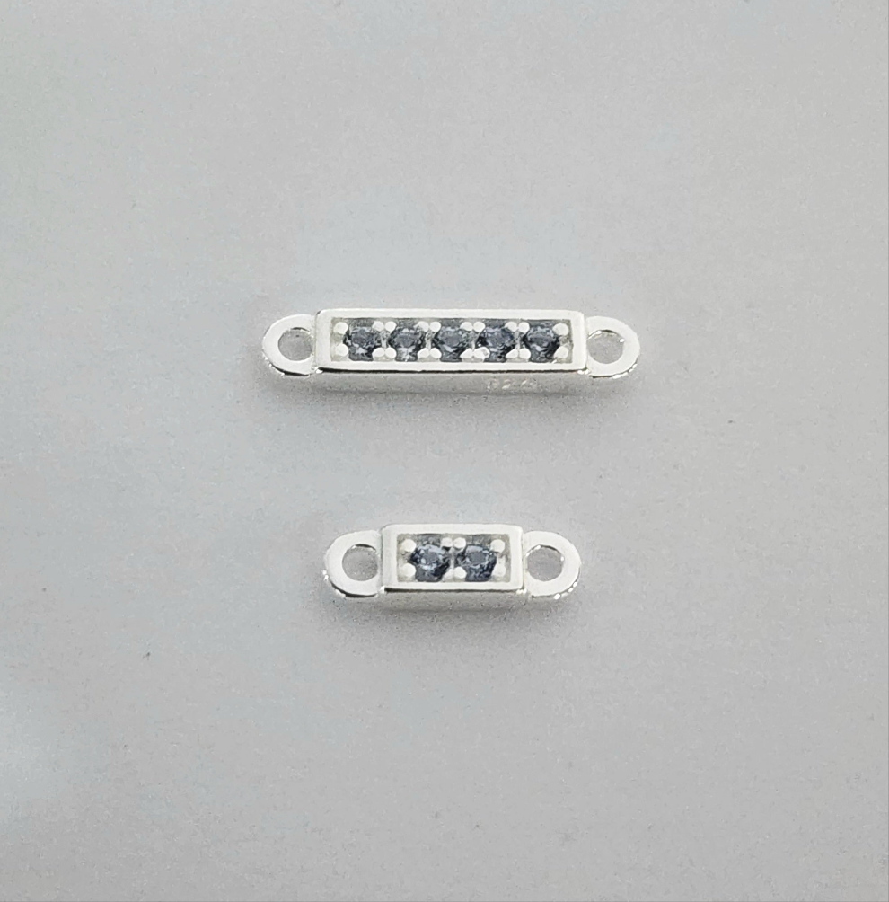 Sterling silver bar connector sapphire cubic zirconia