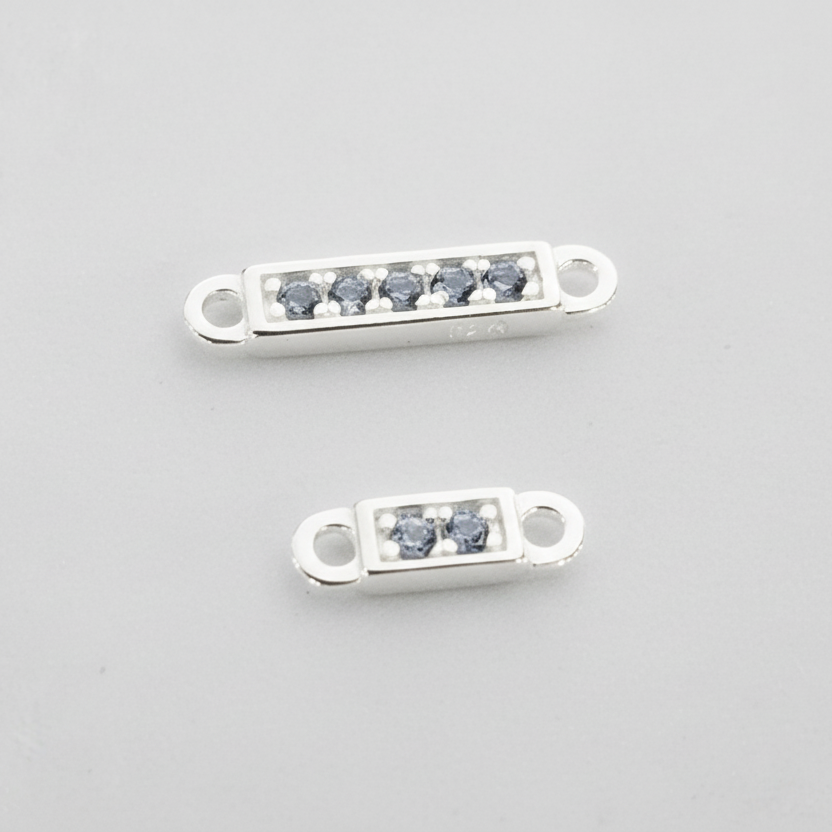 Sterling silver bar connector sapphire cubic zirconia