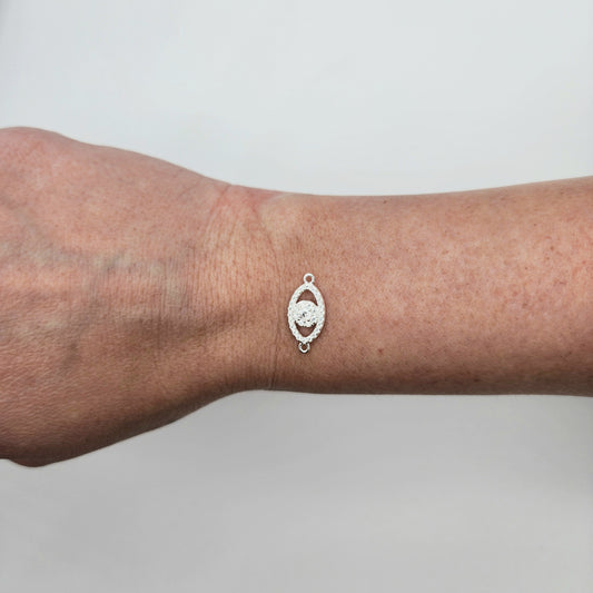 Silver cz evil eye connector size