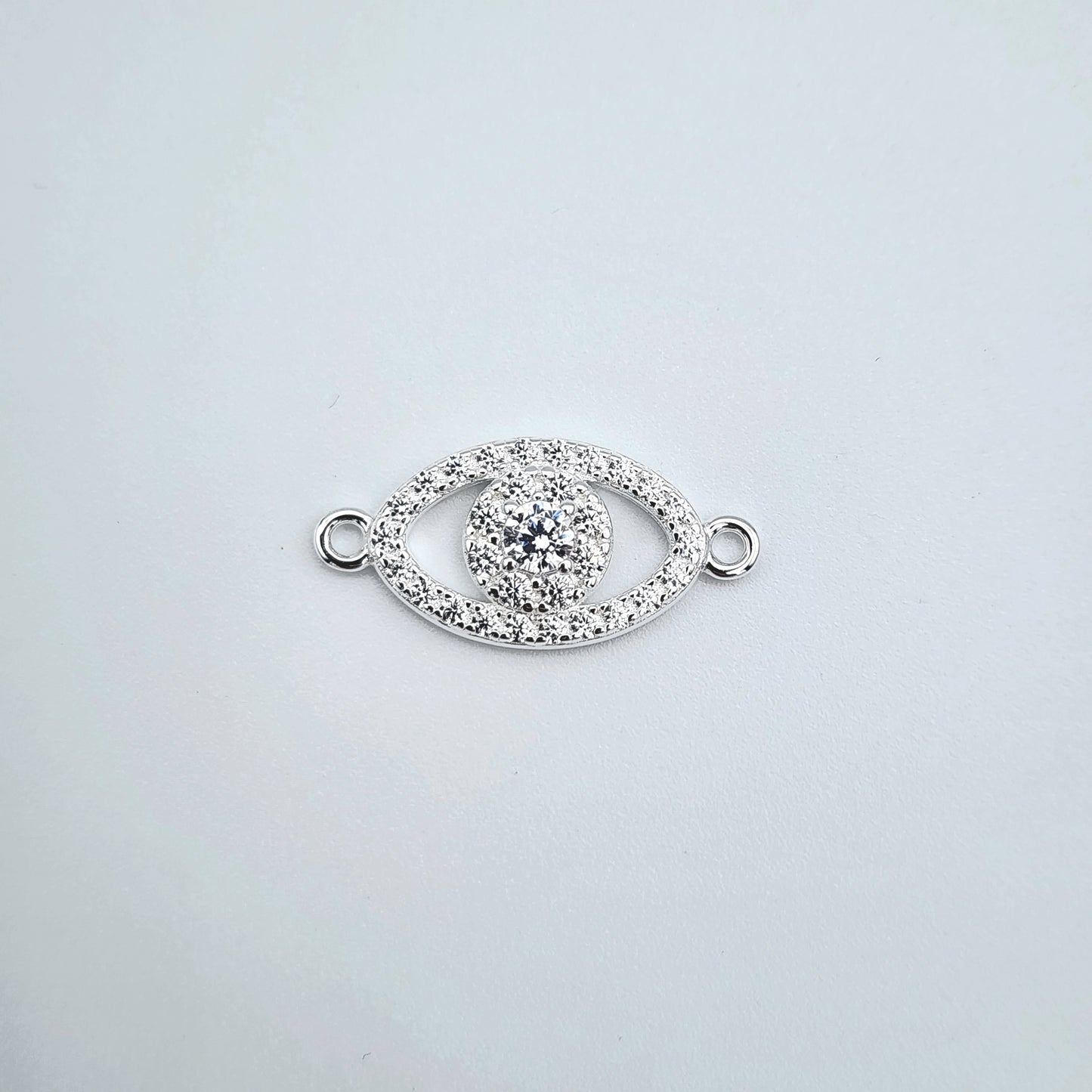 Silver cz evil eye connector