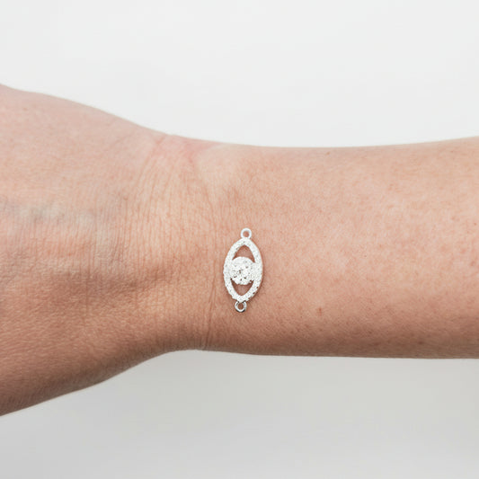 Silver cz evil eye connector size