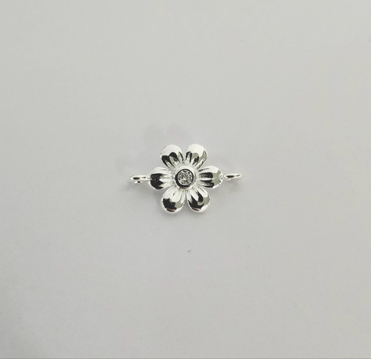 Sterling silver flower Cubic zirconia connector