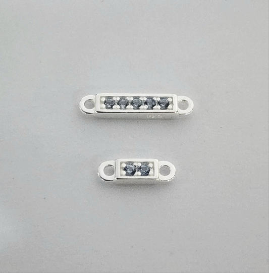 Sterling silver bar connector sapphire cubic zirconia