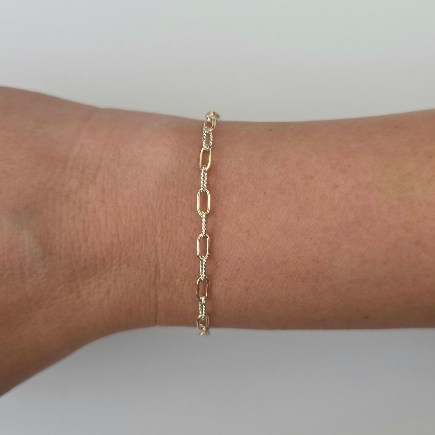 Mixed Metal Alternating Textured Paperclip Chain 3mm