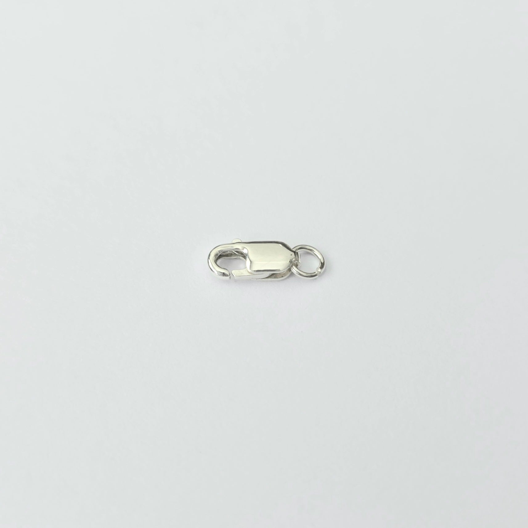 Silver clasp on a light gray background