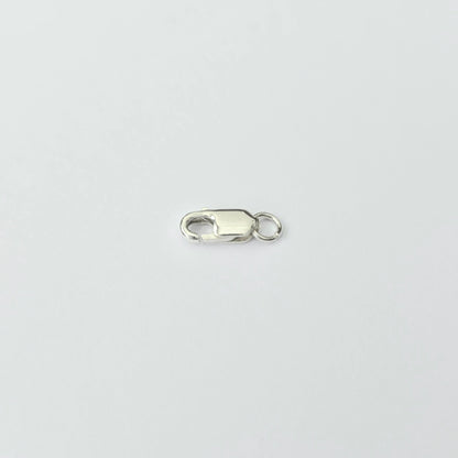 Silver clasp on a light gray background