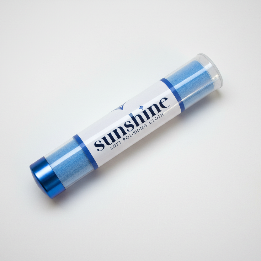 Tube of Sunshine soft polishing cloth on a gray background