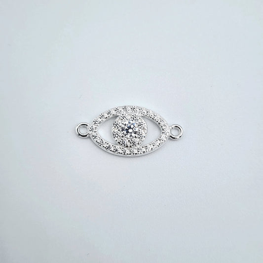 Silver cz evil eye connector