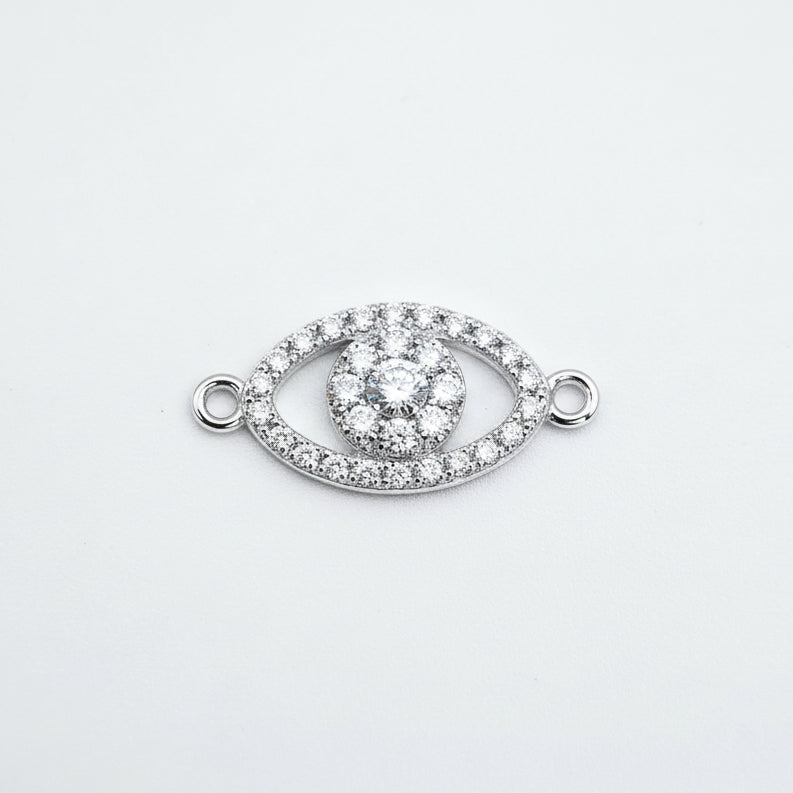 Silver cz evil eye connector
